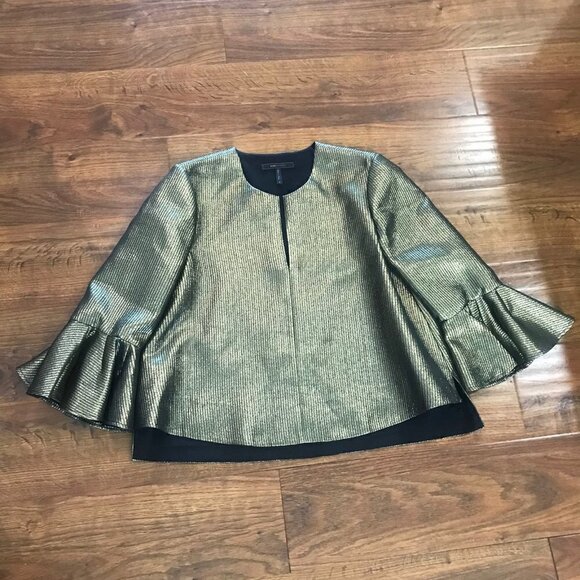 BCBGMaxAzria - Gold Metallic Bell Sleeve "Valari" Blouse sz M - Picture 2 of 6